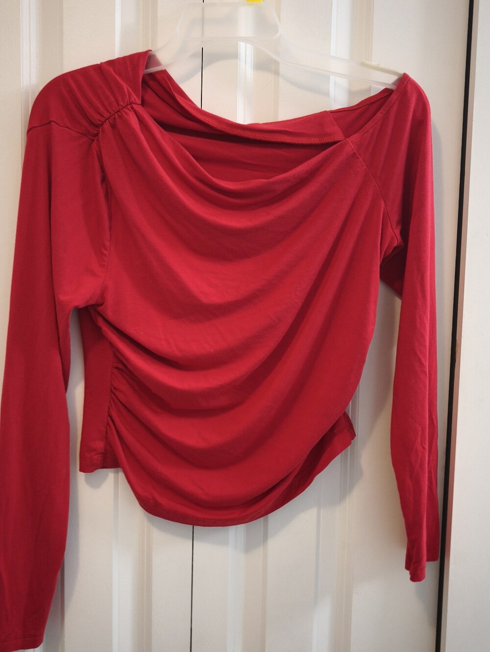 Pretty Garden Women’s Red Draped Long-Sleeve Top - Picture 2 of 6